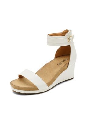 Dream Pairs Open Toe Buckle Ankle Strap Platform Wedge Sandals White Zip Back